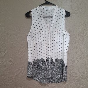 Express Black and White Paisley Polka Dot Blouse Size M